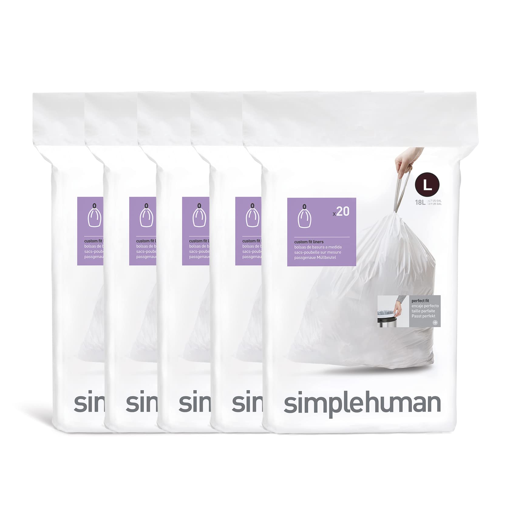 simplehuman Code L Bin Liners - Custom Fit, 50% Recycled Plastic, 100 Count 1