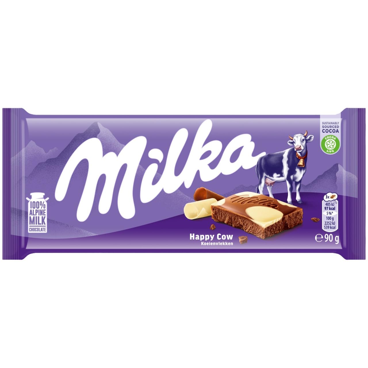 Milka Happy Cows Alpine Milk and White Chocolate Bar, Chocolate Harmony, 90g