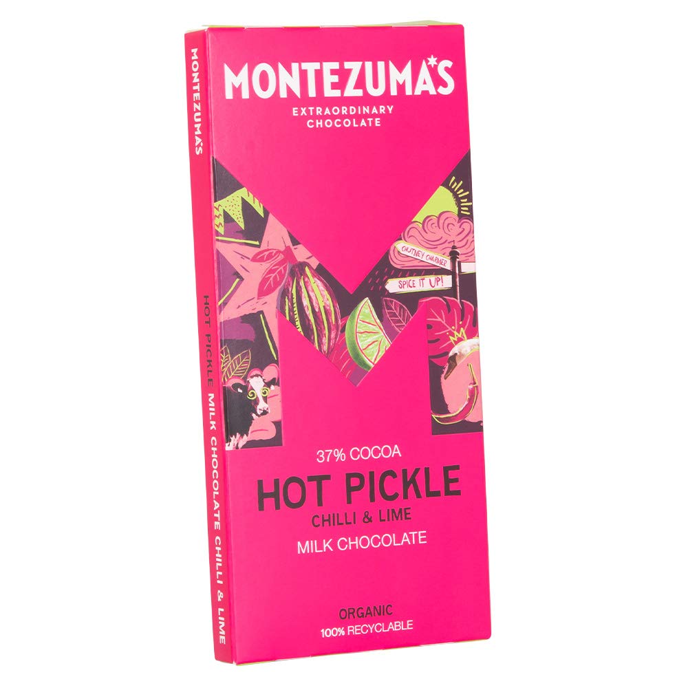 Montezuma - Hot Pickle 37% Cocoa Milk Chocolate with Chilli & Lime, Organic Gluten-Free Bar (90g) 6