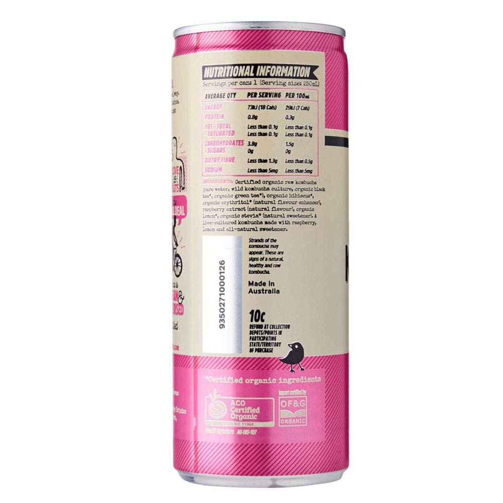 Remedy Raspberry Lemonade Kombucha - No Added Sugar | Organic Acids | 250ml Can 2