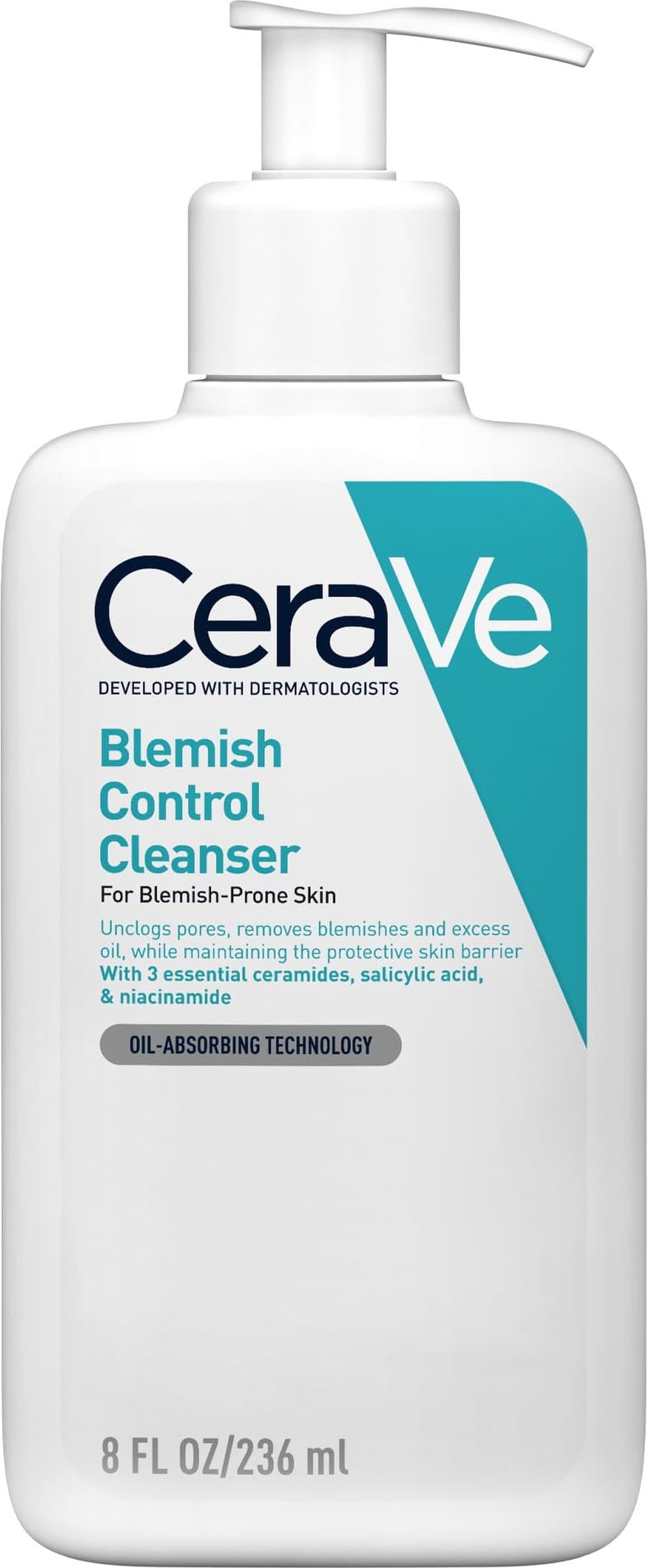 CeraVe Blemish Control Face Cleanser - 2% Salicylic Acid & Niacinamide | 236 ml | Gel-to-Foam