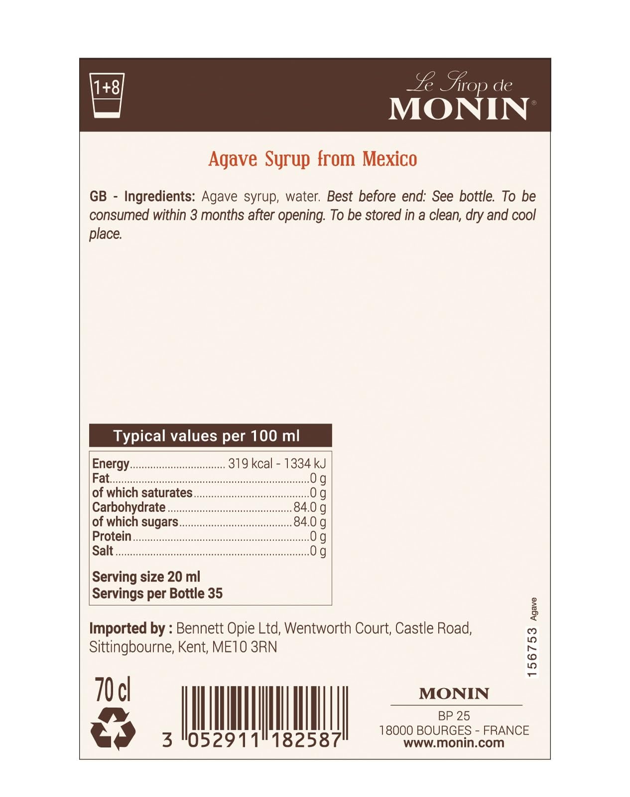 MONIN Premium Agave Syrup 700 ml - Vegan-Friendly Sweetener for Cocktails, Coffee & Mocktails 4