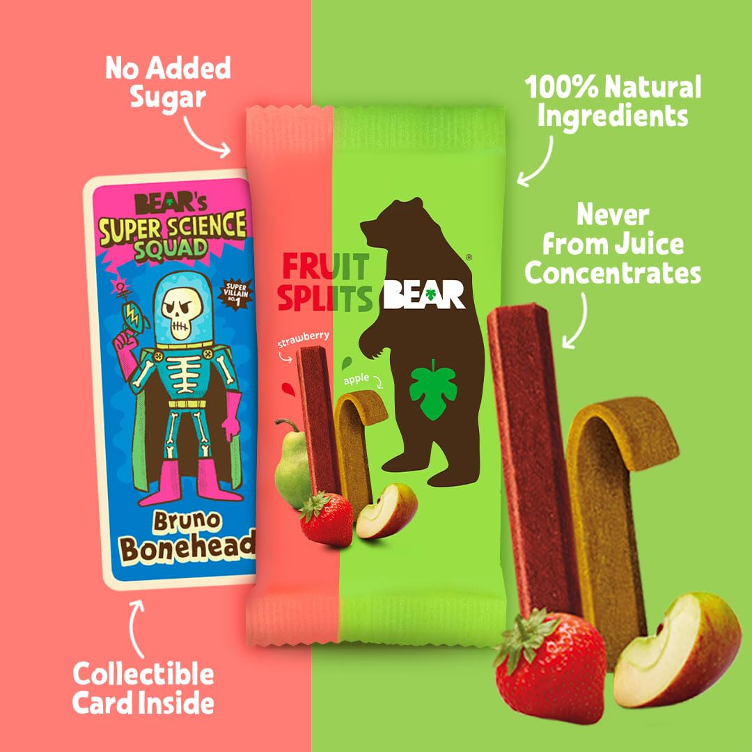 BEAR Fruit Splits Strawberry & Apple - 18 Pack (20g Each) | 100% Fruit Snack | High Fibre