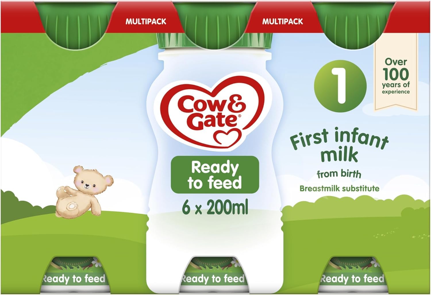 Cow & Gate First Infant Baby Milk Ready to Use Liquid Formula, 6 x 200ml
