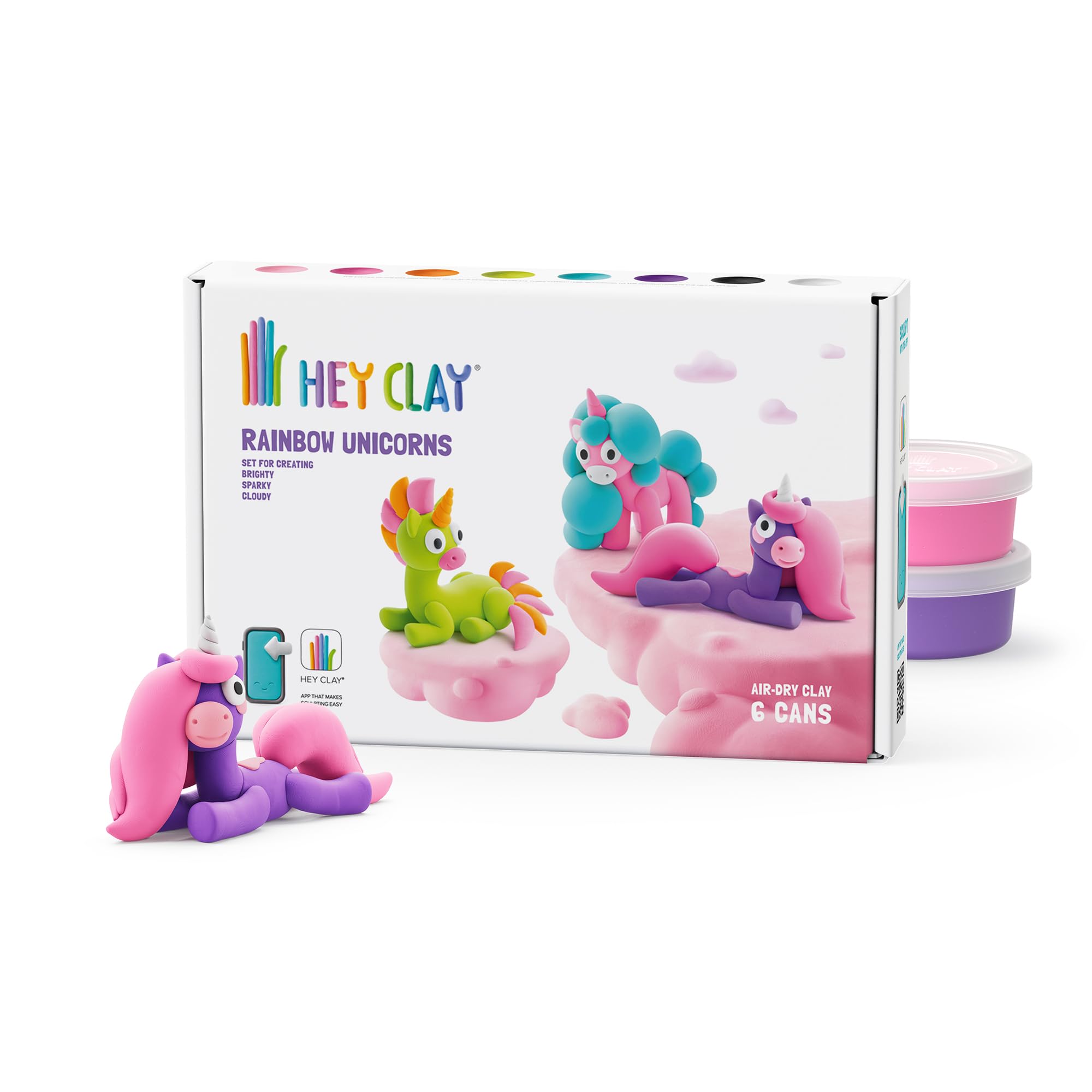 HEY CLAY Rainbow Unicorns Modelling Set - 6 Cans Air Dry Clay | Ages 3+ | Non-Toxic