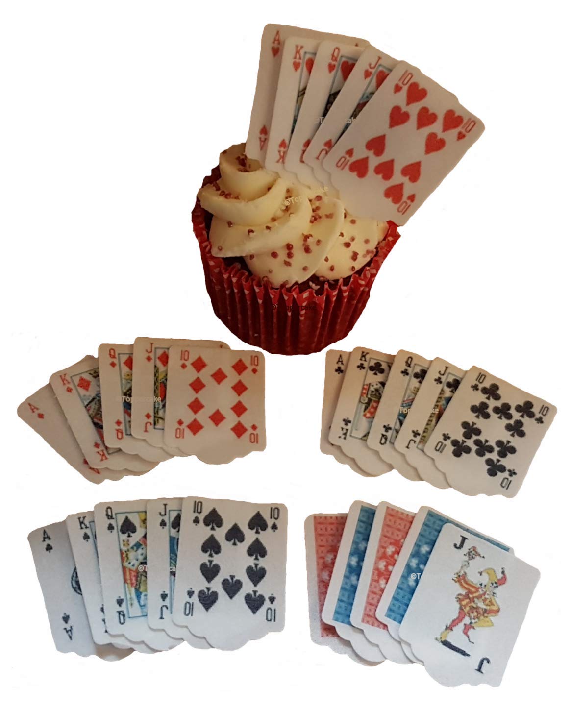 Toppercake Edible Wafer Playing Card Cake Toppers - 2.8cm x 3.5cm Cupcake Decorations (CARDS25)