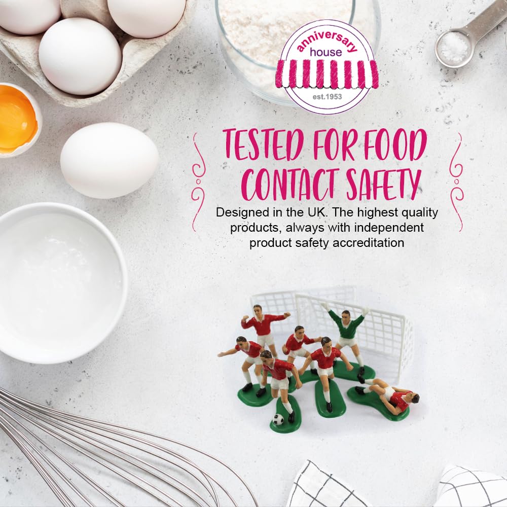 Anniversary House Football Cake Decoration Set - 9-Piece Reusable Red Cake Topper with 7 Players & 2 Goals 3