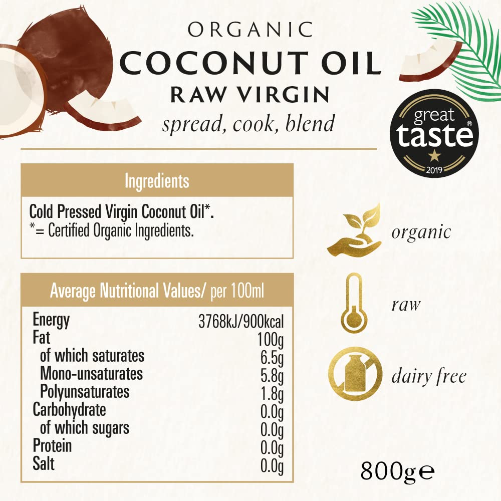 Biona Organic Raw Virgin Coconut Oil (800g) - Great Taste Award Winner 2024