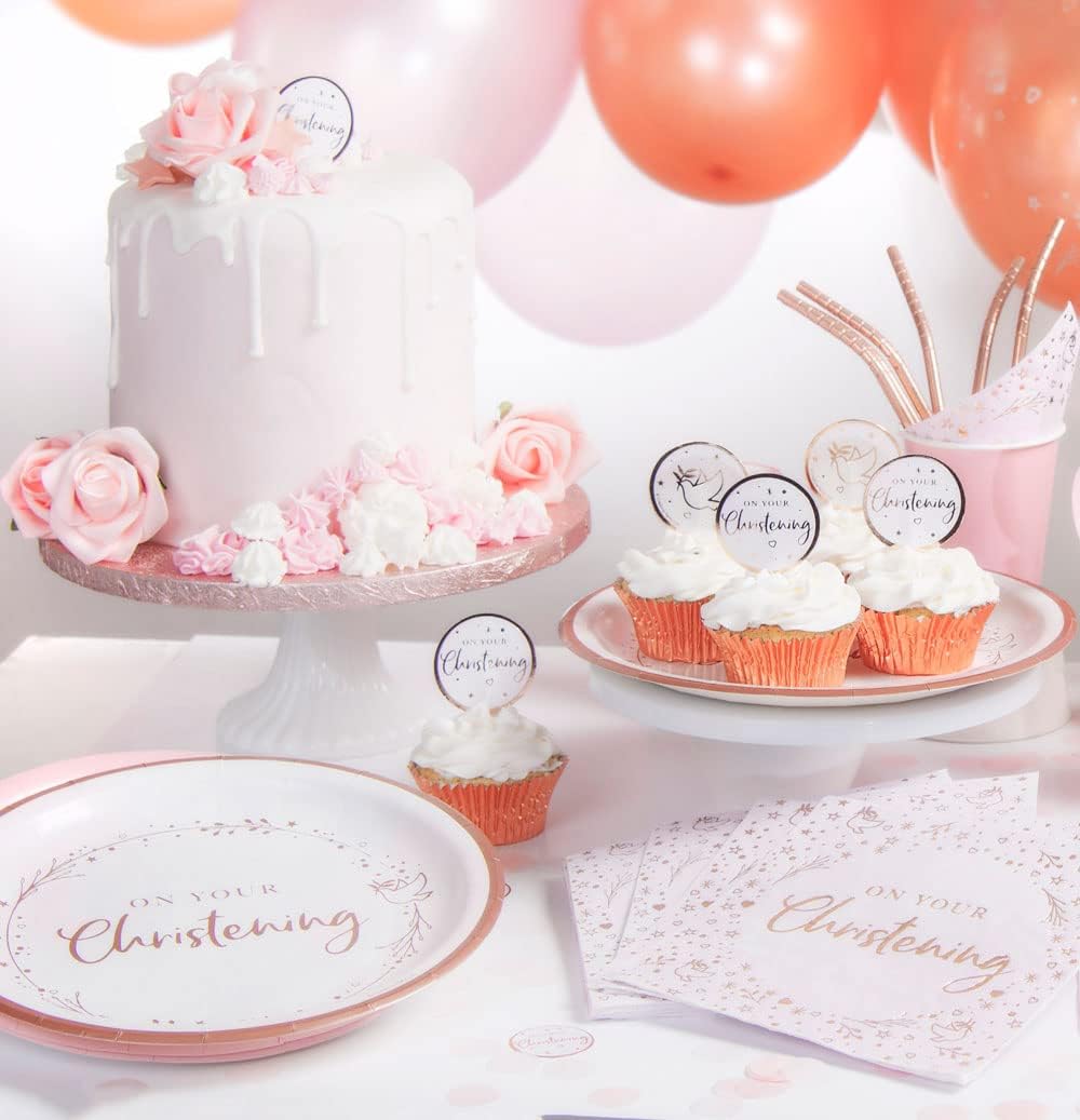 Anniversary House Christening Pink Foil Stamped 3-Ply Lunch Napkins