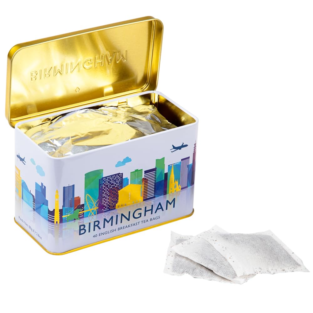 New English Teas Birmingham City Skyline - English Breakfast Tea Tin with 40 Teabags