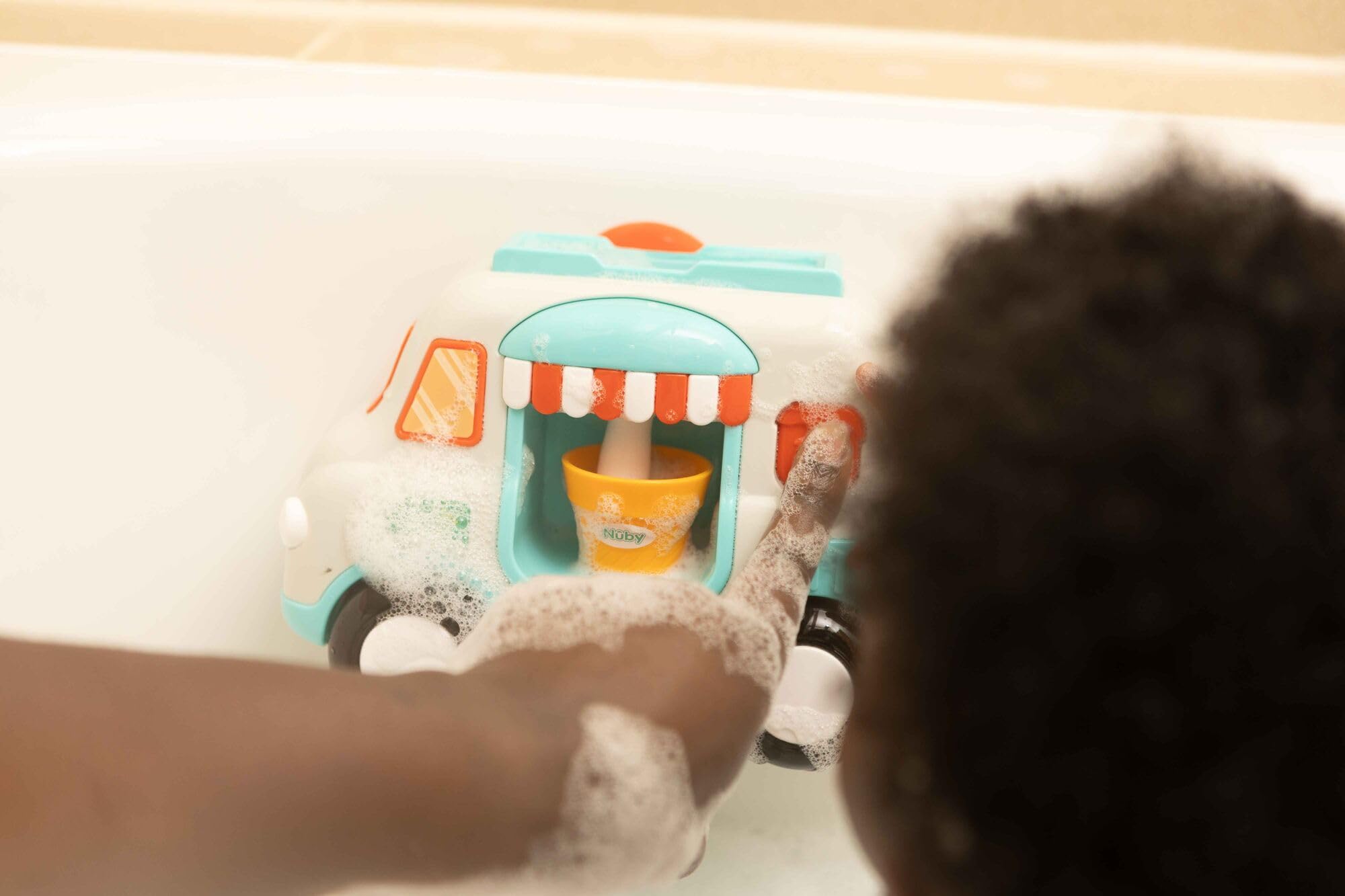 Nuby Ice Cream Shop Bubble Machine Bath Toy - Suction Cups | 2 Cones Included 2
