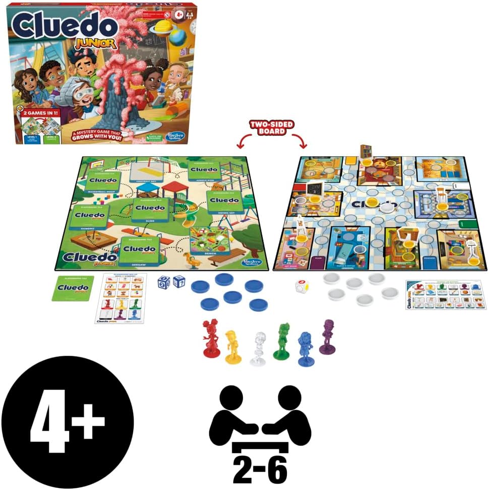 Clue Junior Game, 2-Sided Gameboard, 2 Games in 1, Clue Mystery Game for Younger Kids