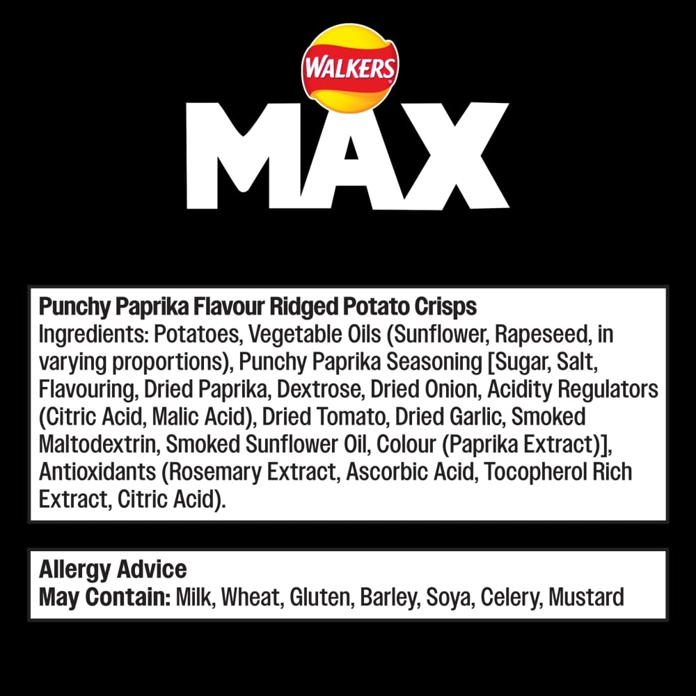 Walkers Max Punchy Paprika Sharing Crisps 140g