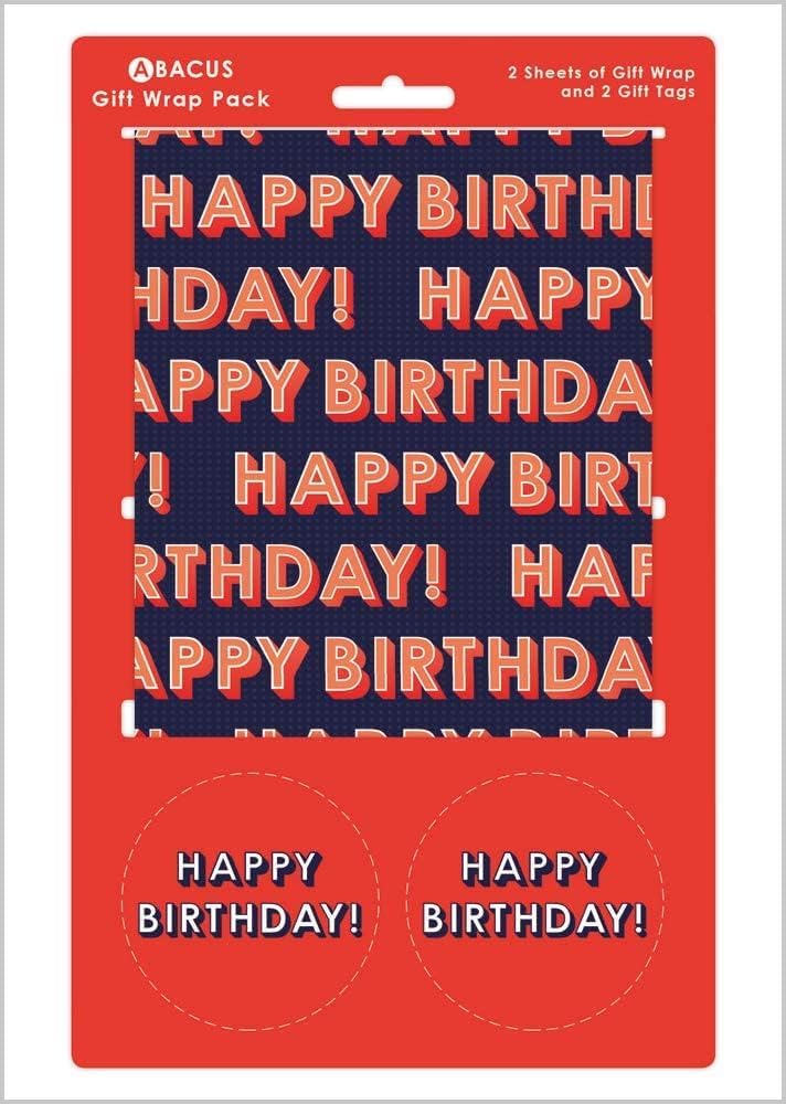Abacus Birthday Text Gift Wrap Pack - 2 Sheets & 2 Tags | 100gsm Coated Paper | Plastic Free 1