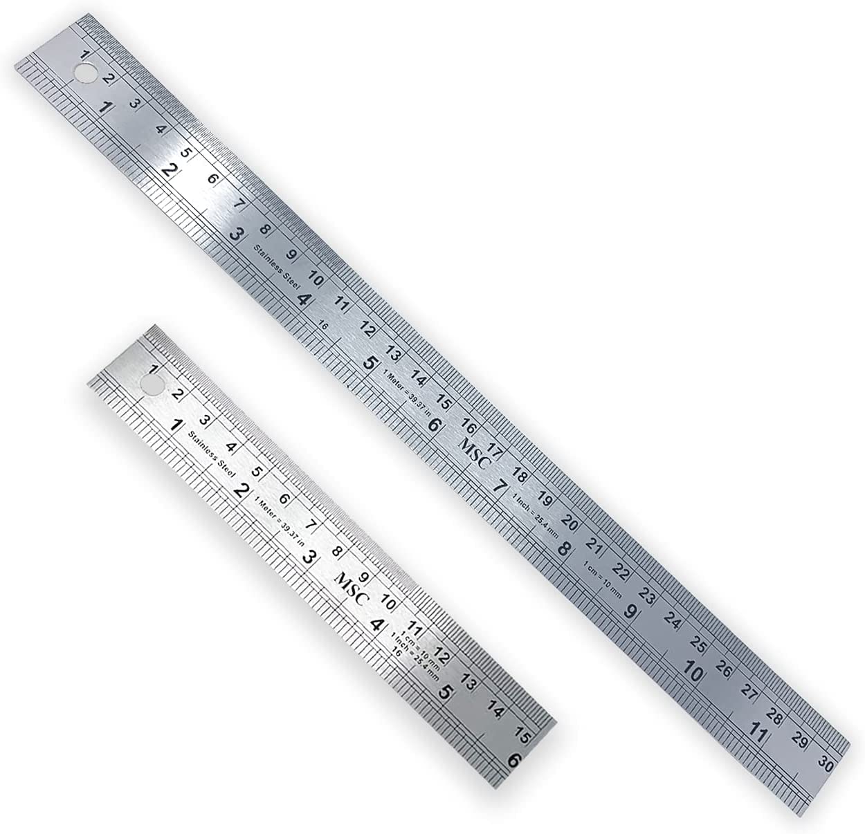 MSC Stainless Steel Ruler Set - 15cm & 30cm Metric/Imperial | Shatterproof Straight Edge 1