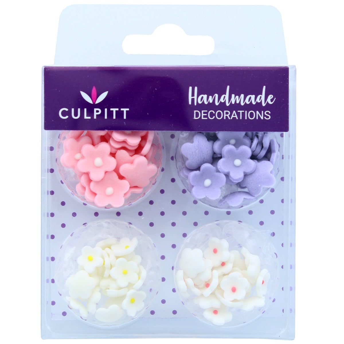 Culpitt - Mini Flowers Assorted Sugar Pipings 6mm and 10mm with Royal Icing Centre, Pack of 100 Pink