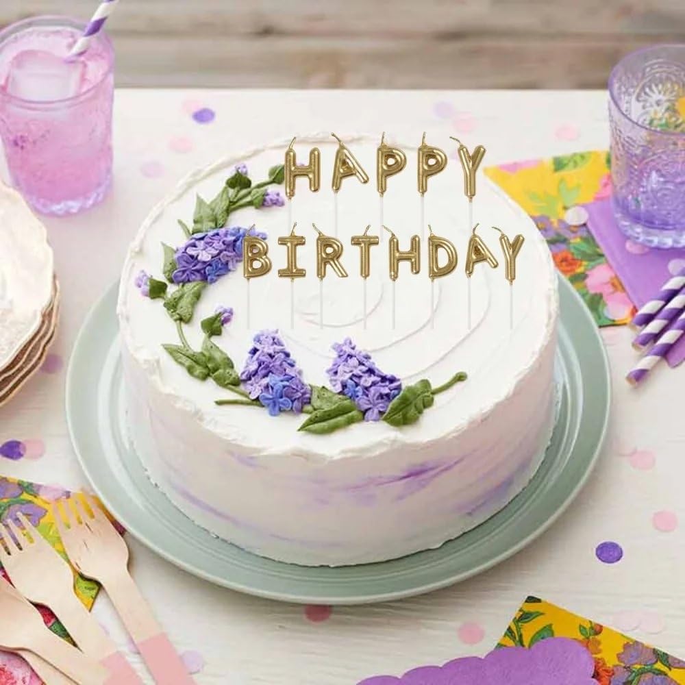 Unique 19995 Gold Happy Birthday Letter Pick Candles - Set of 13 5