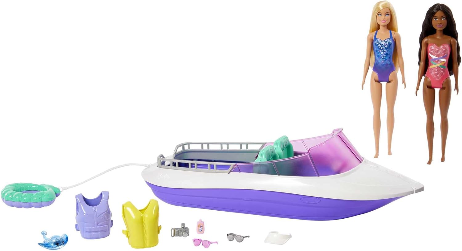 ?Barbie Mermaid Power Playset with 2 Barbie Dolls & 18-inch Floating Boat with S