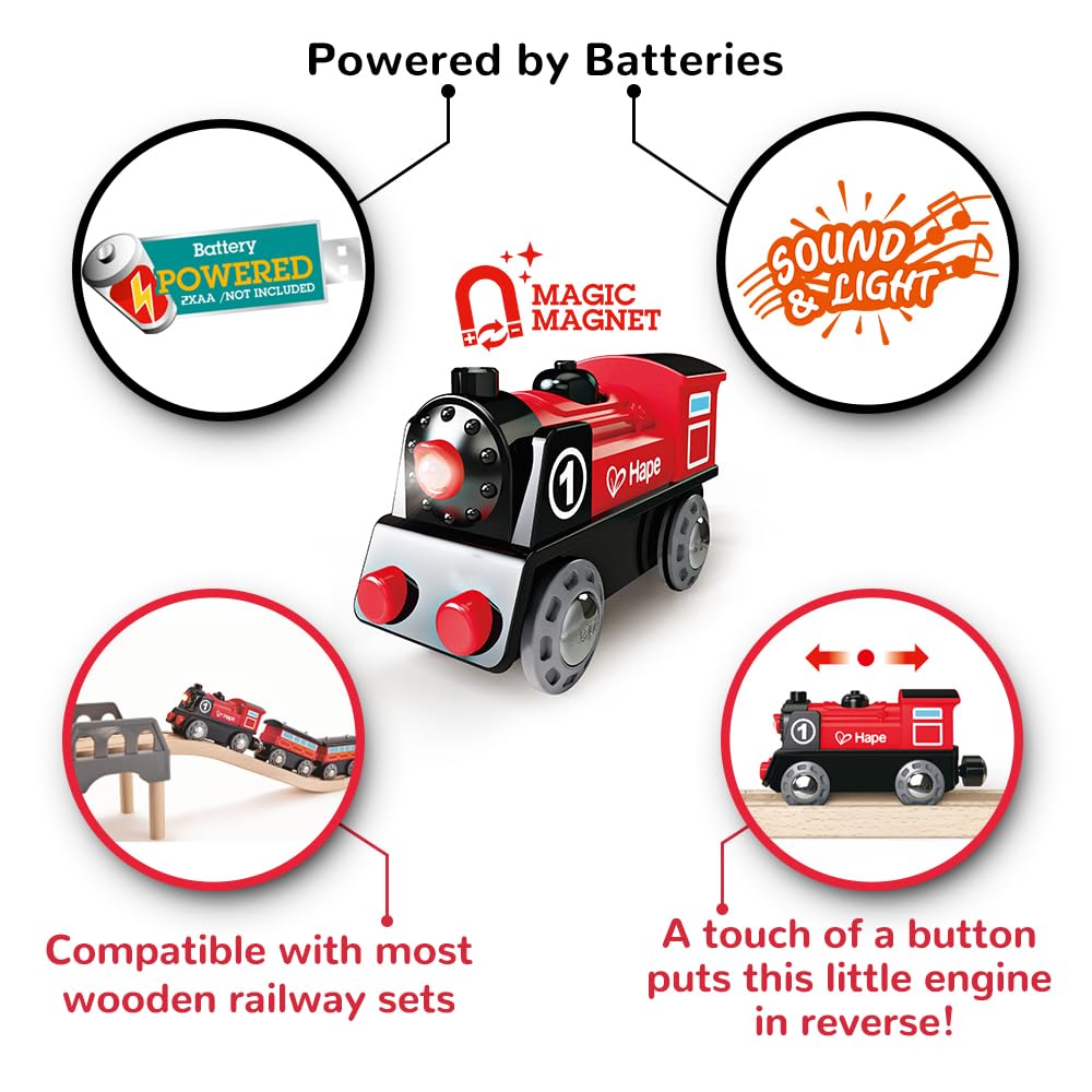 Hape E3703 Battery Powered Train Engine - Forward & Reverse Motion with Light-Up Headlight 6