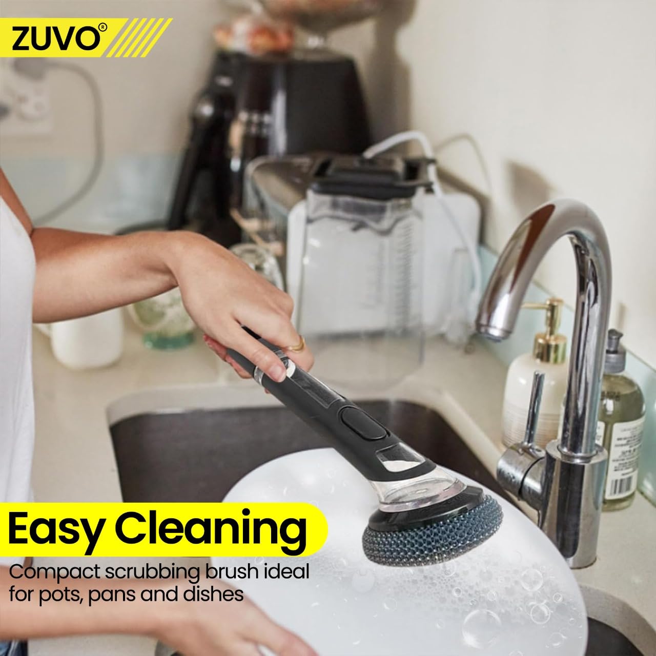 Zuvo Soap Dispensing Scrubbing Brush - Ergonomic Handle, Durable Bristles | Plastic 5