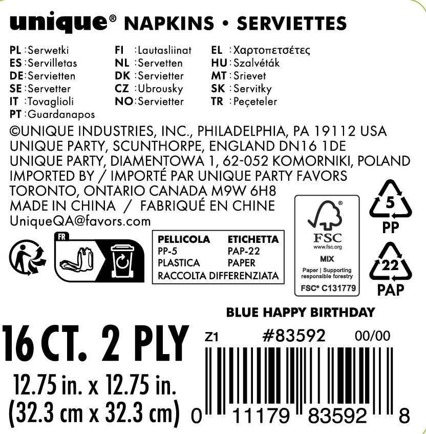 Dazzling Glitz Blue & Silver Happy Birthday Luncheon Napkins - 16ct Party Tableware