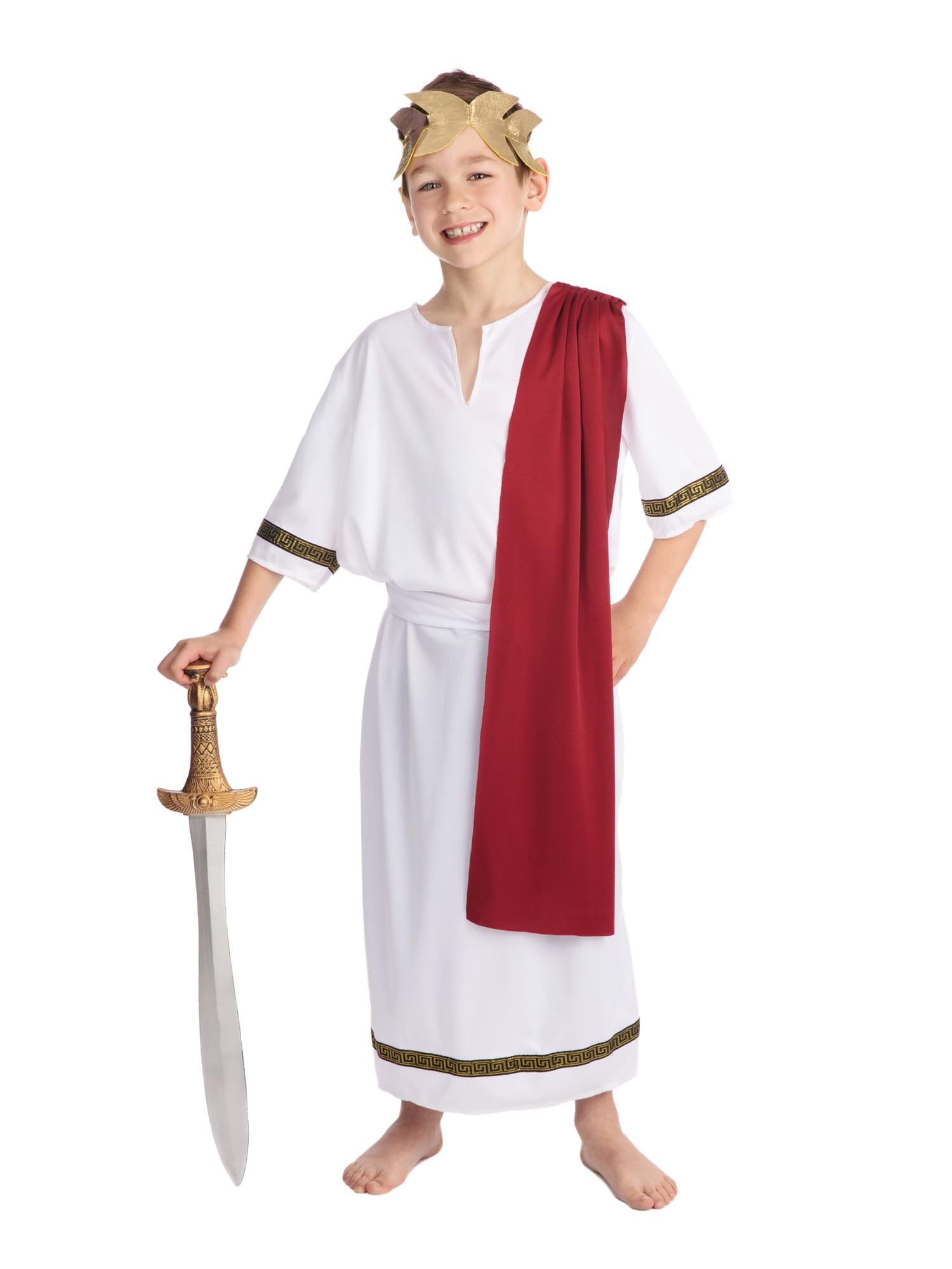 Bristol Novelty Roman Toga Costume - White and Red for Kids Ages 4-14