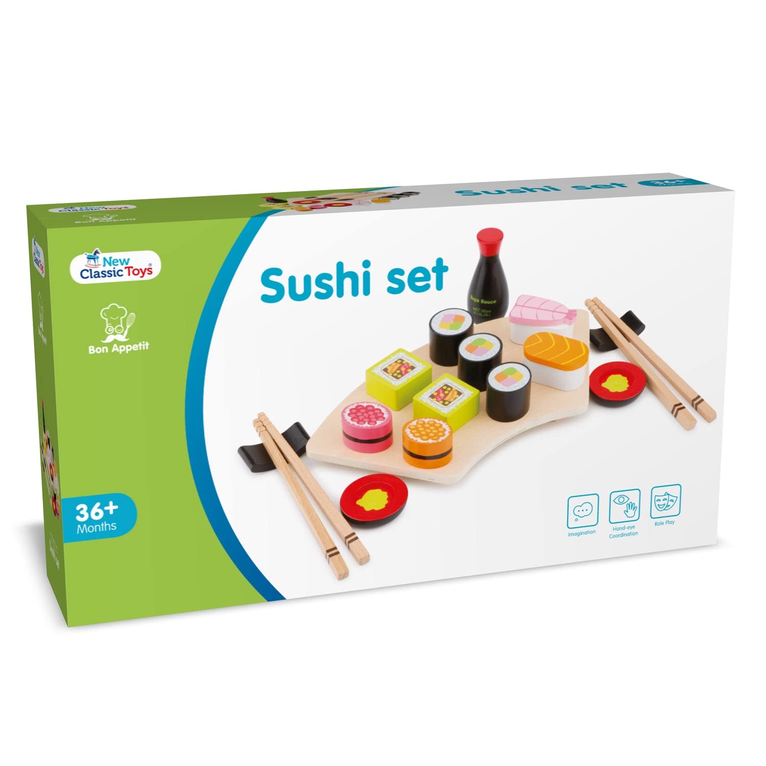 New Classic Toys Wooden Sushi Pretend Play Set - Educational Role Play for Kids 3+