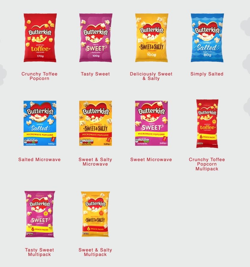 Butterkist Crunchy Toffee Popcorn 6x20g Snack Packs, Case of 12 - Gluten Free