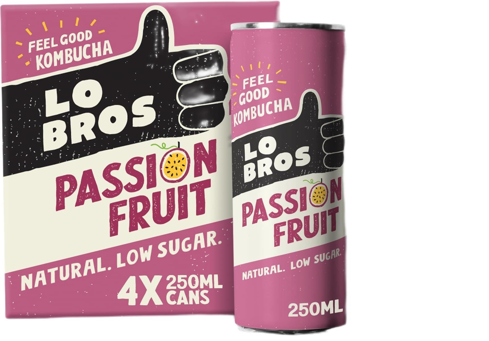 Lo Bros Kombucha - Passionfruit Sparkling Drink | Low Sugar | Probiotic Support
