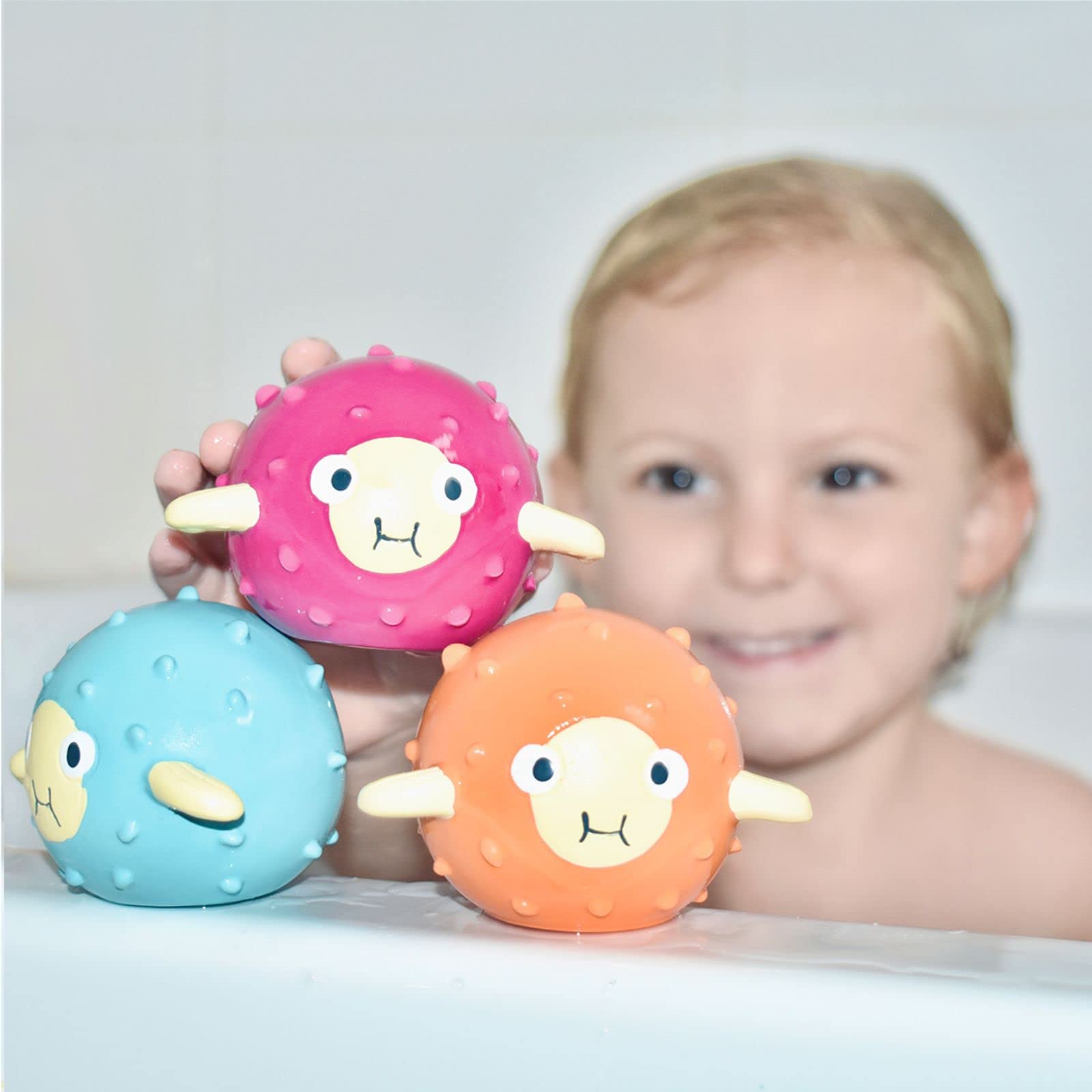 Splash About Pufferfish Sensory Bath Toys - Pack of 3, Latex Rubber Floating Toys for Babies 10 Months+ 4