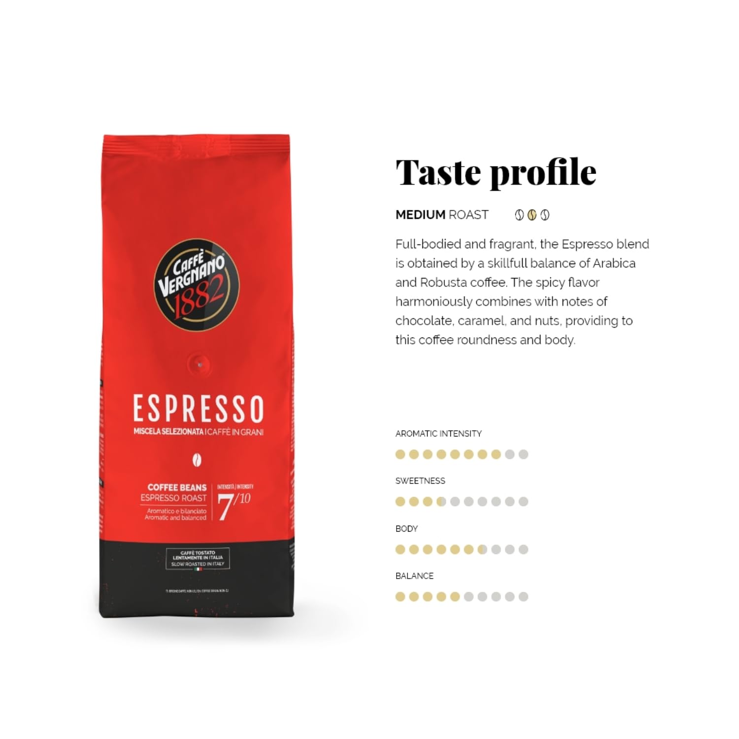 Caffè Vergnano 1882 Espresso Whole Bean Coffee - 1 kg Pack