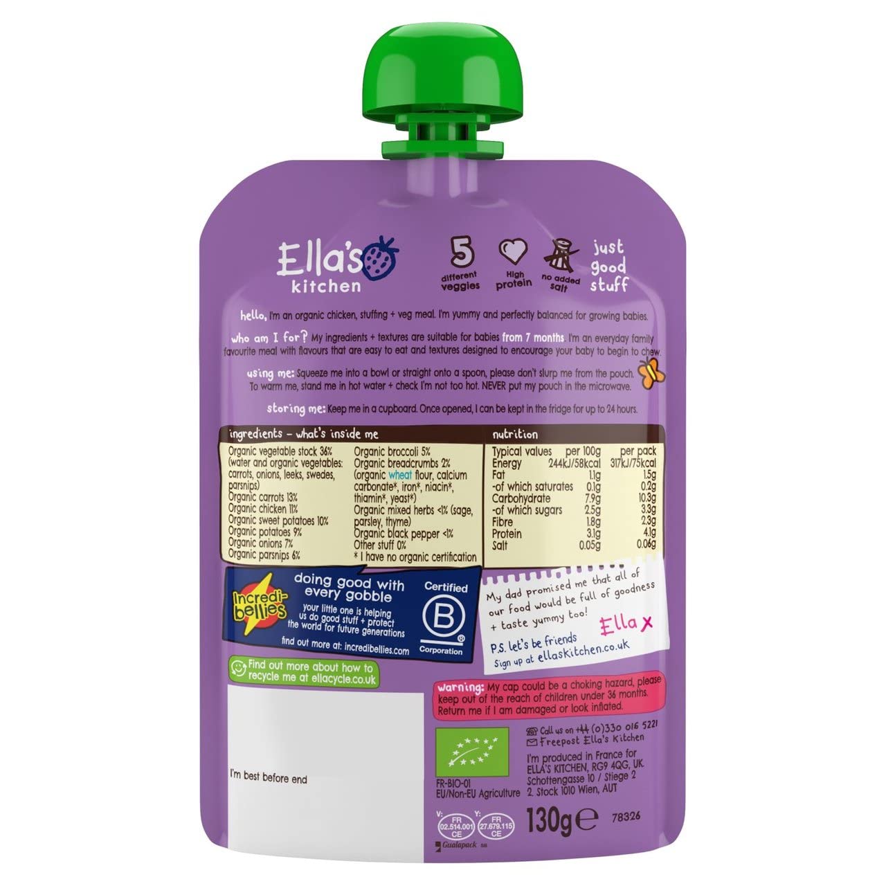 Ella's Kitchen Organic Cheery Chicken Roast Dinner - 100% Organic | No Added Salt or Sugar | 130g 4