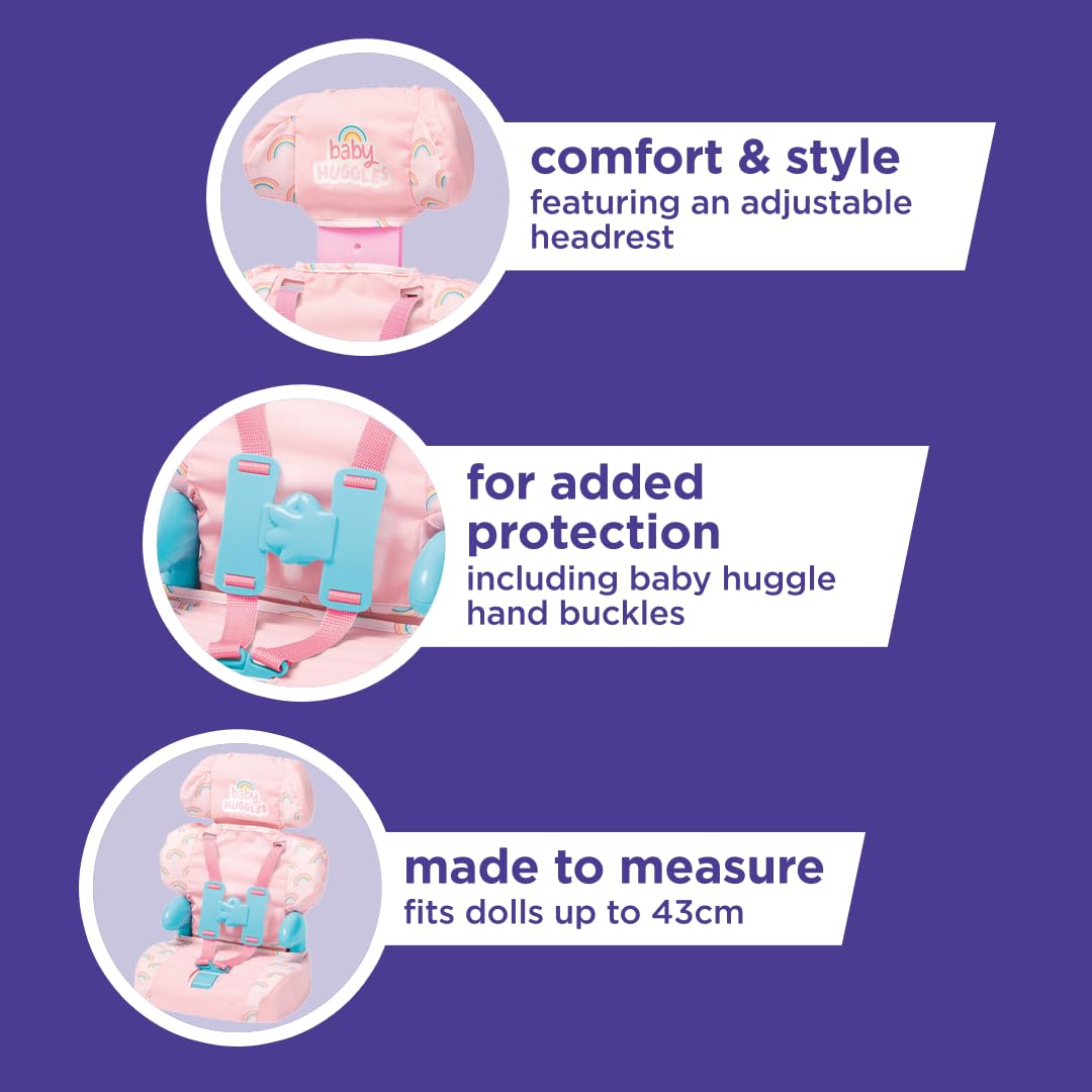 Casdon Baby Huggles Car Booster Seat - Pink Doll Playset for Ages 3+ 4