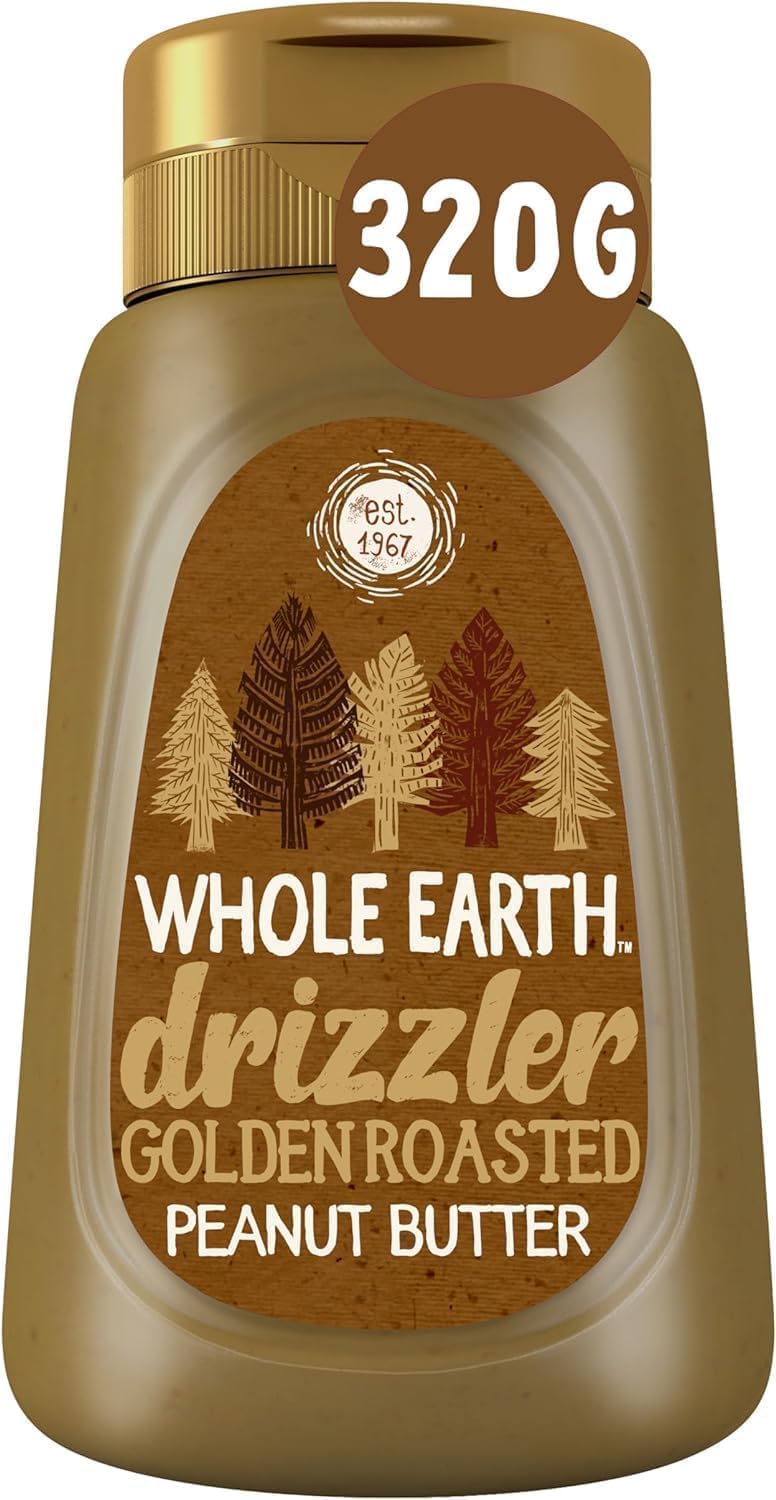 Whole Earth Drizzler Golden Roasted Peanut Butter - Super Smooth Squeezy Runny Nut Spread 6 x 320g 6
