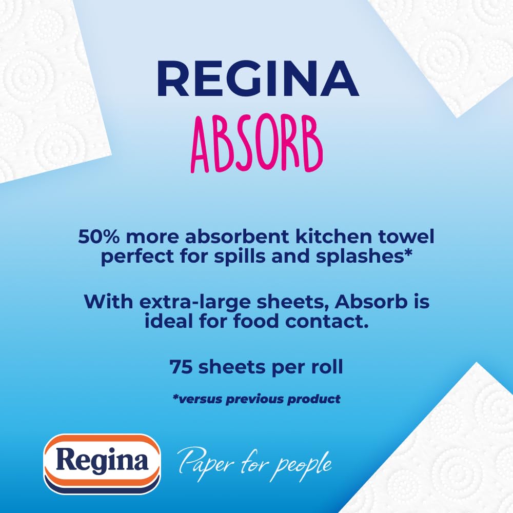 Regina Absorb Kitchen Towels – 8 Rolls, 75 Sheets per Roll, 2-Ply Super Absorbent Paper Towels 3