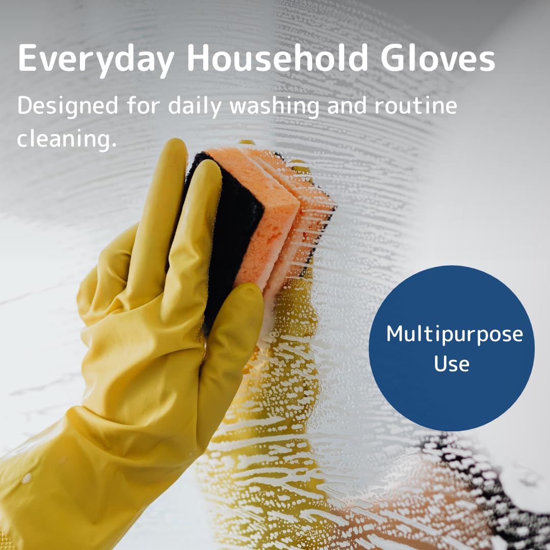 Essentialz Yellow Latex Household Gloves - Reusable, Powder-Free, Size L | CE Certified