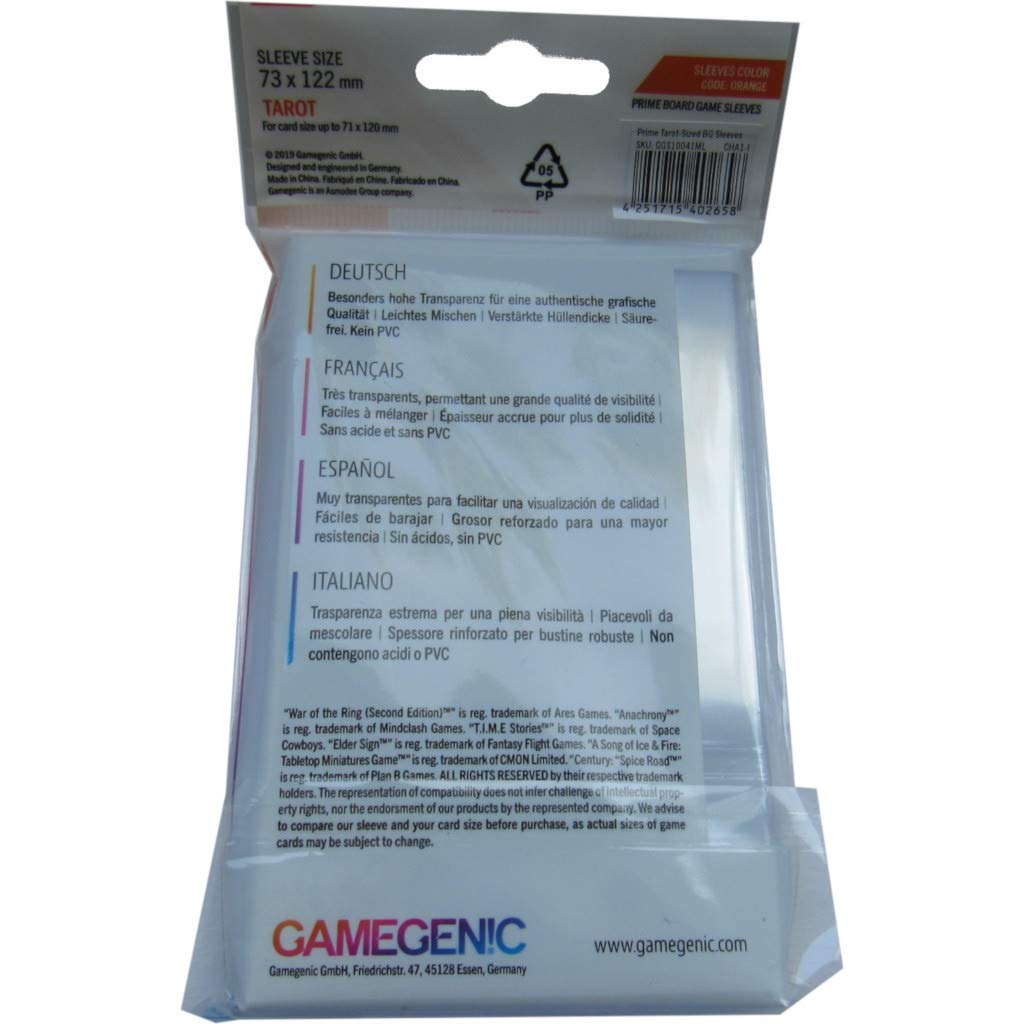 GAMEGEN!C Prime Tarot-Sized Sleeves 73 x 122 mm (50) Clear 3
