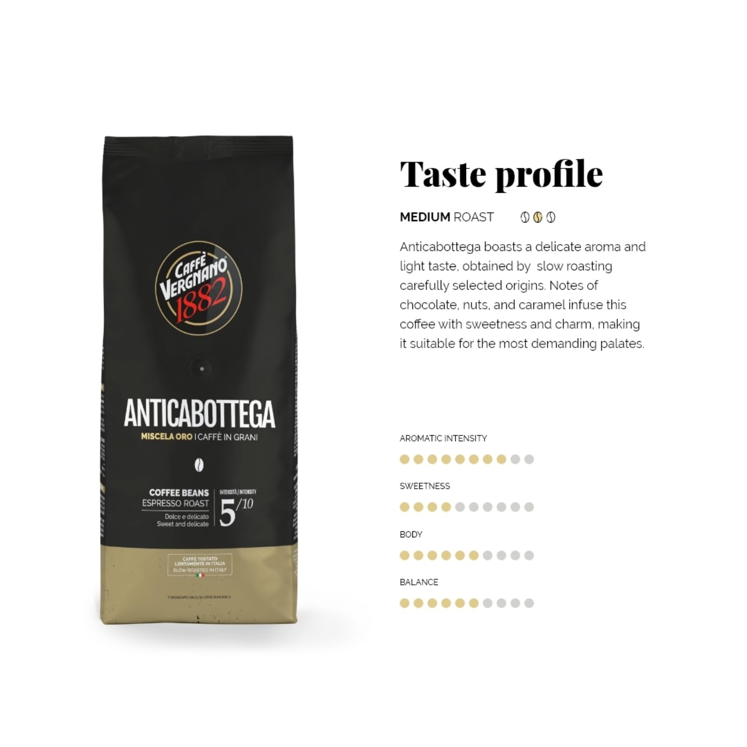 Caffè Vergnano 1882 Antica Bottega Oro Whole Bean Coffee 1 kg 3