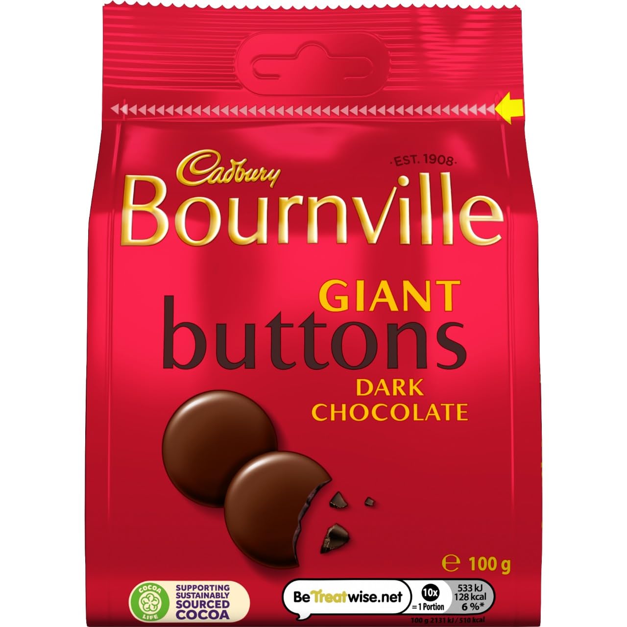 Cadbury Bournville Dark Chocolate Giant Buttons, Sharing Bag, 100g