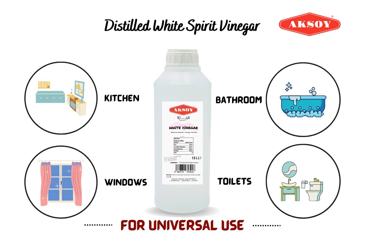 Aksoy Distilled White Spirit Vinegar 1.5L - Ideal for Cooking, Pickling & Natural Cleaning 6