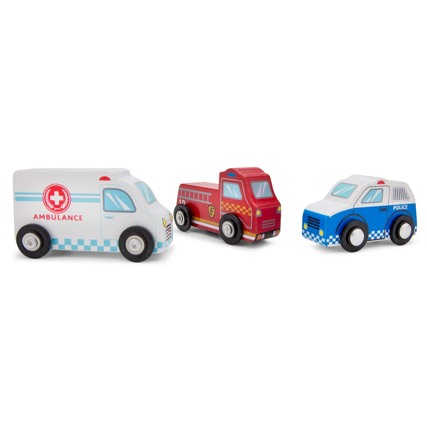 New Classic Toys 11933 Wooden Vehicles Set - Police Car, Fire Truck & Ambulance for Toddlers 12 Months+ 3
