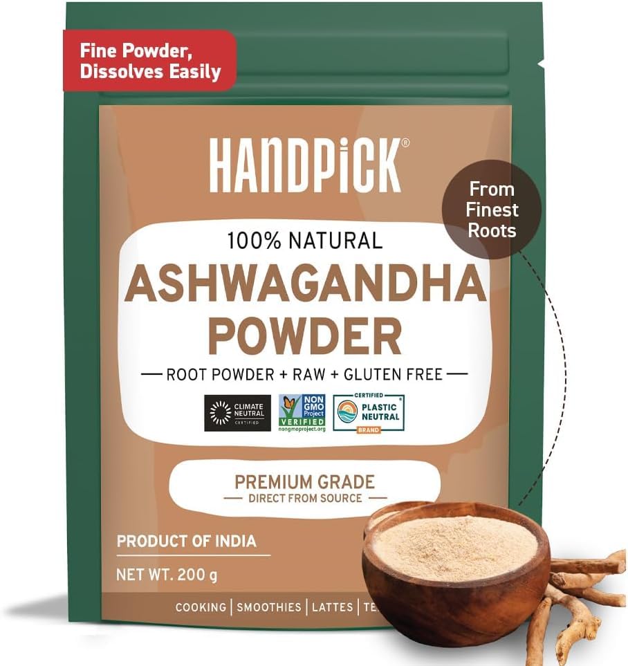 HANDPICK Ashwagandha Root Powder - Withania Somnifera - 100% Natural Non-GMO Vegan Herb from India (200g)