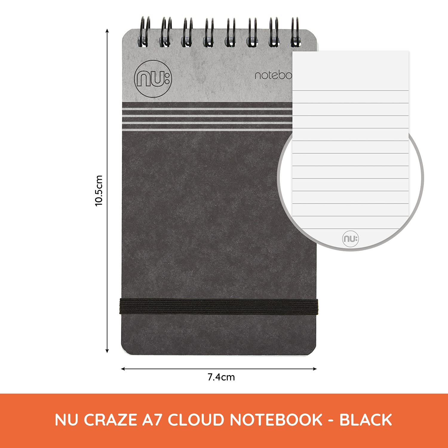 nu: Craze Cloud Notebook - A7 Black | 110 Pages | 80gsm FSC Paper | Wirebound