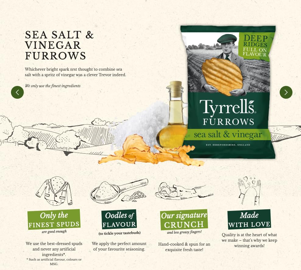 Tyrrells Furrows Sea Salt & Vinegar Sharing Crisps 150g