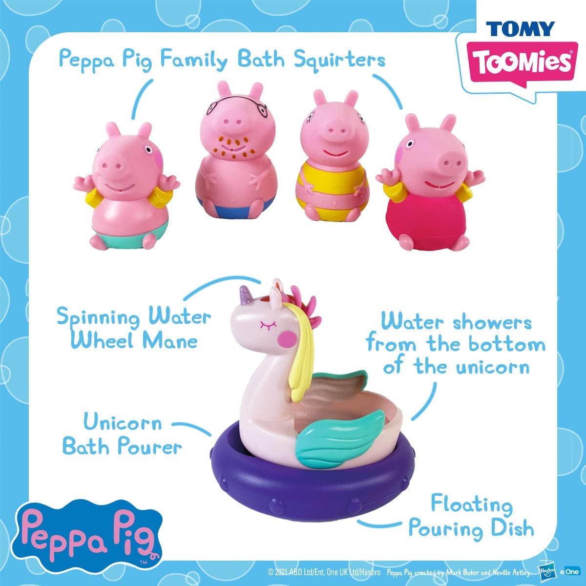 Peppa Pig Bath Toys Playset - Squirting Characters & Unicorn Float for Toddlers 18M+ 3