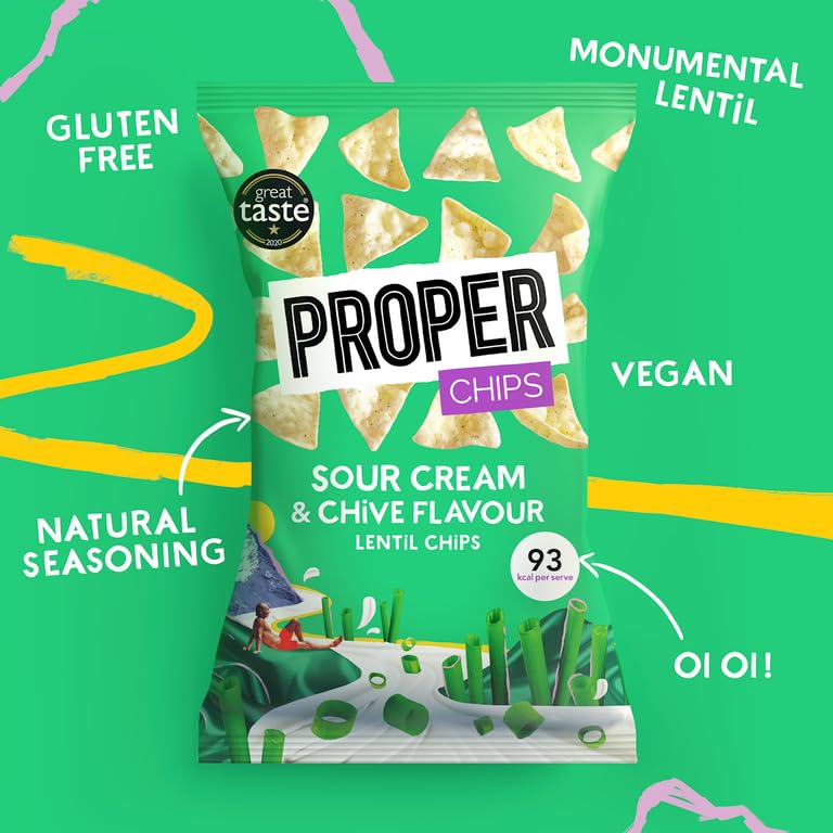 PROPER - Sour Cream & Chive Lentil Chips, Vegan & Gluten Free Snacks, 8 x 85g 3