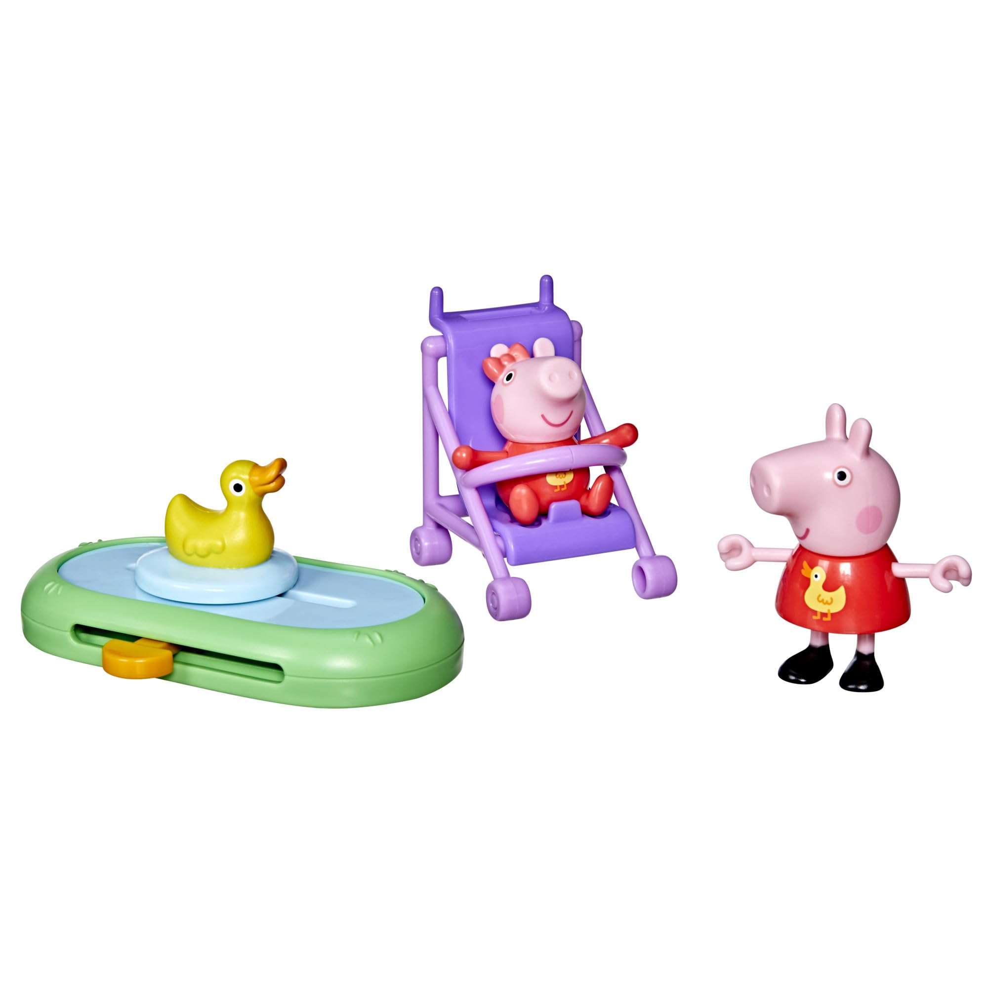 Peppa Pig Peppa and Evie's Park Fun Playset - 4-Piece Playset with Figures, Stroller & Duck Pond for Ages 3+