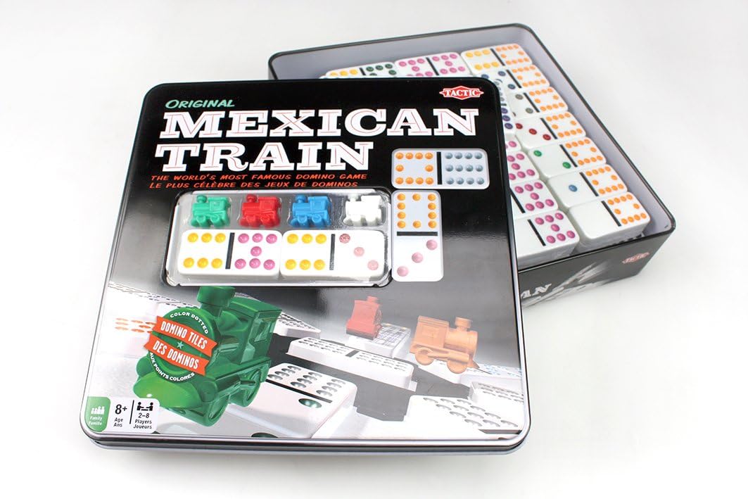 Tactic Mexican Train Double-Twelve Domino Game Set with 91 Tiles and Train Station Hub 4