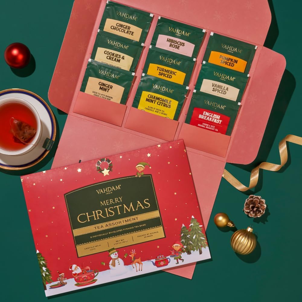 VAHDAM Merry Christmas Tea Gift Set - Limited Edition 9 Assorted Tea Bags 4