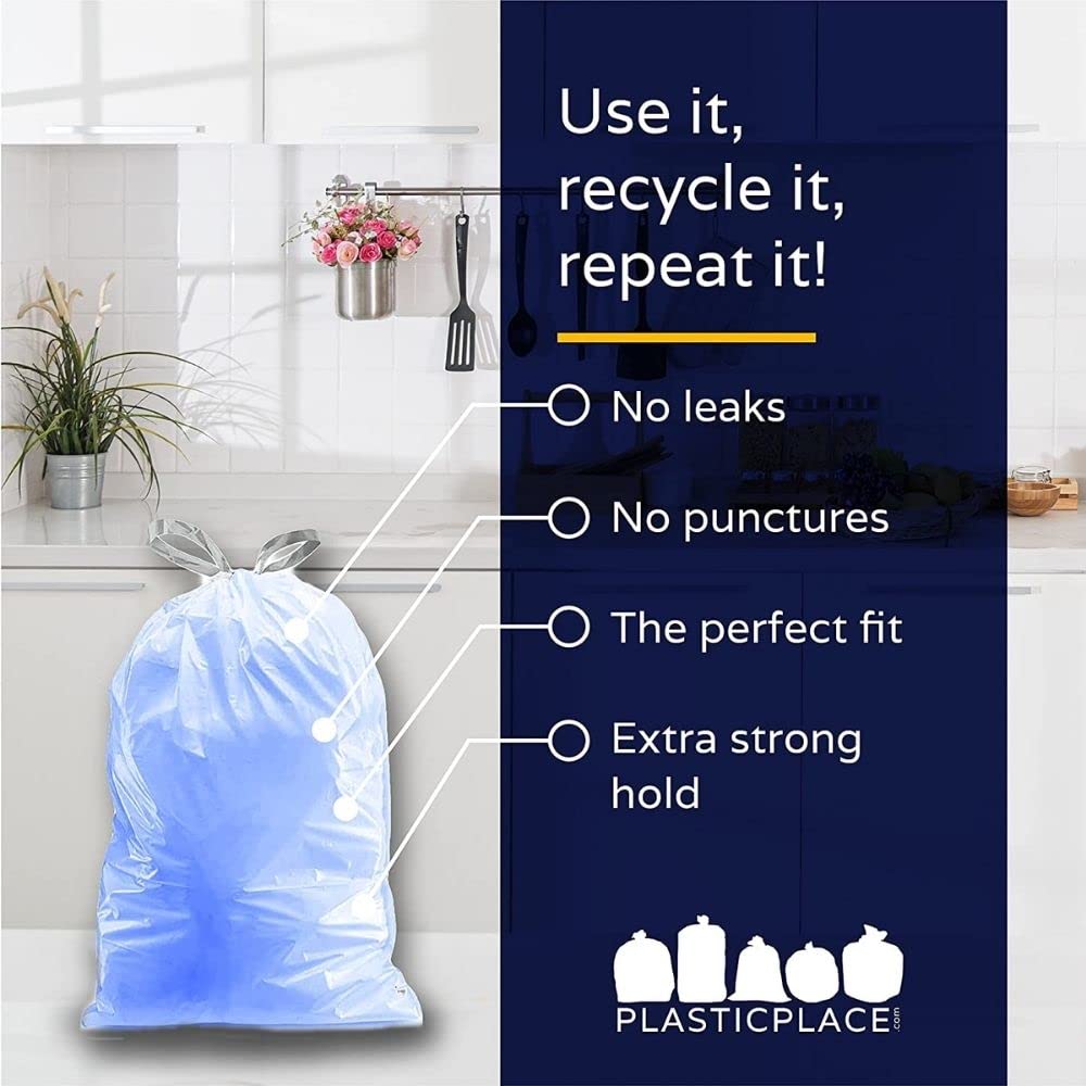 Plasticplace Code V Compatible 100 Count Blue Drawstring Recycling Bags 1.2 Mil 14.5" x 27.5" 3